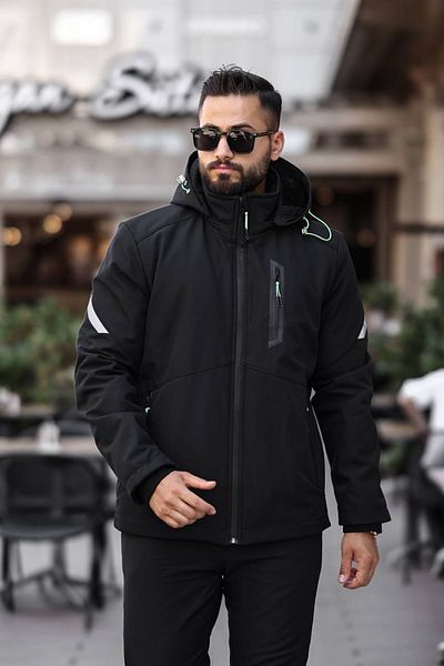 BASEL.CO Softshell Coat - with Fur Inside, Detachable Hood, Wind and Waterproof