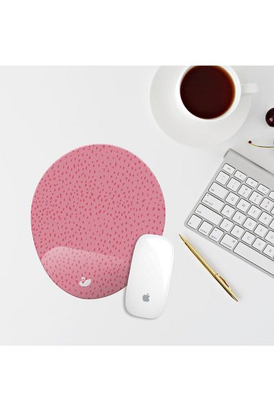 Özer Store Pink Colored Oval Mouse Pad with Wrist Support Mouse Pad