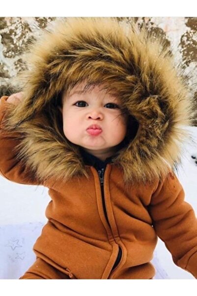 Ares Kids Fashion Kürk Yaka Kapüşonlu Içi Polarlı Tulum Bebek Ve Çocuklar Için Giyim Erkek Ve Kız Bayramlık Hediye