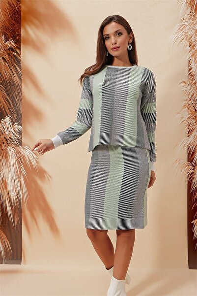 AQE FASHION Set dublu cu fustă creion pulover cu decolteu