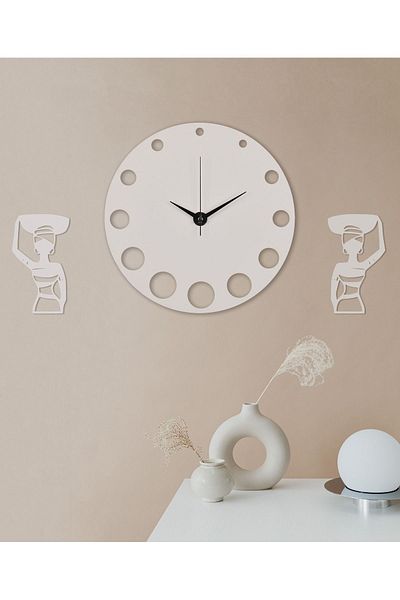 İnfigo Concept Decorative Wooden White Wall Clock 35 cm
