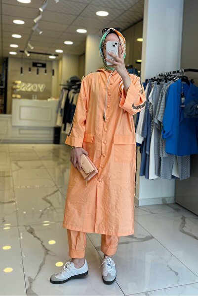 Vosse Maq Mercan Kolları Taş İşlemmeli Cep Detaylı,Kapüşonlu Beli Lastikli Takım