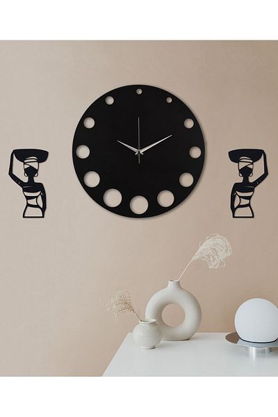 İnfigo Concept Decorative Wooden Black Wall Clock 35 cm