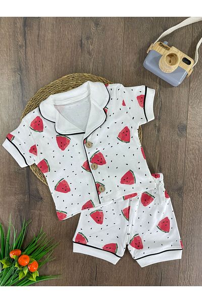 bebicix Summer Baby Girl Pajama Set - Double Breasted Collar, Buttoned Front, Comfortable Fit, 100% Cotton