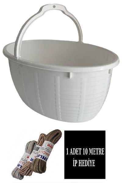 DEEMBRO New Balcony Basket - 14.5 Lt Oval + 1 Piece 10 Mt Rope Gift, Size = 41.5*29*19.5 cm Grocery Basket