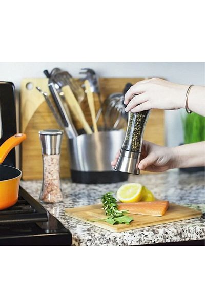 BESSE HOME Ceramic Blade Spice And Salt Mill Grinder Chrome Color - 2 Pieces