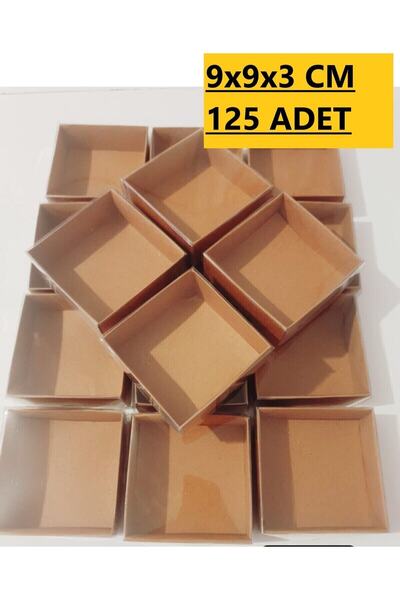 Modern Box 125 Adet 9x9x3 Cm Asetat Kapaklı Kraft Kutu Düğün Nişan Kına Hediy...