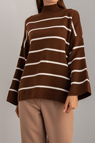 NATUFIAN STORE Γυναικείο πουλόβερ, Γυναικείο πουλόβερ με ρίγες μισό ζιβάγκο, Πλεκτό πουλόβερ με ρίγες, πουλόβερ oversize