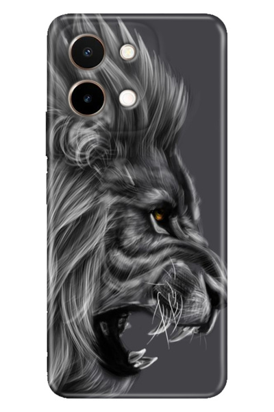 Cekuonline Vivo Y28 Uyumlu Kılıf Silikon Desenli VivoY28 Baskılı Kara Aslan