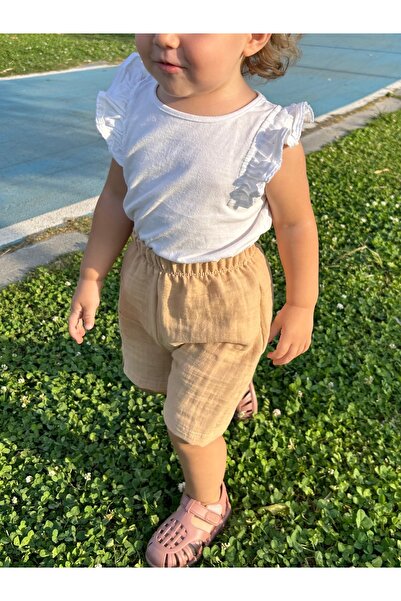 runbaby Cotton Double Layer Muslin Baby Shorts (Bej)