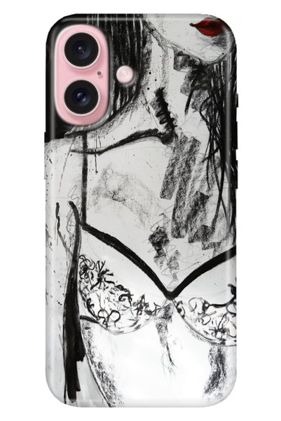Cekuonline Case for iPhone 16 Silicone Patterned Iphone16 Cover Black Pencil