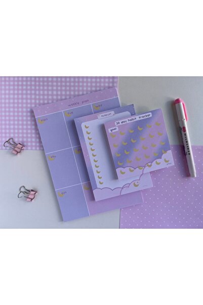 Efsu Mor Ay Planlayıcı Set Memopad/notepad/defter