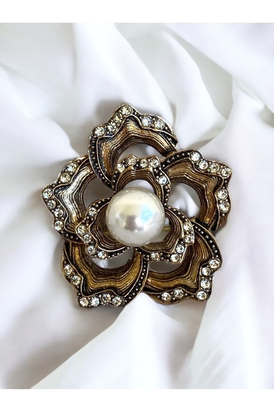 FAYRA ACCESSORIES Kristal Taşlı Küçük Çiçek Motif Broş