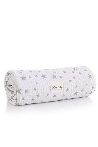 Caline Baby بطانية 4 طبقات جاكار موسلين 110x110 سم - نمط نجمة رمادي