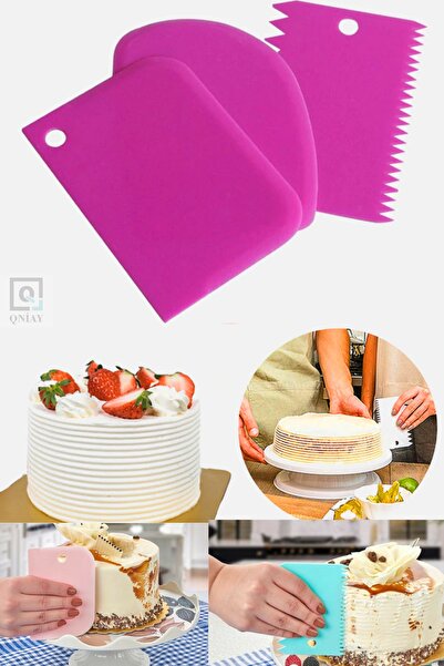 QNİAY 3'lü Pratik Hamur Kesme Aleti Spatulası Pasta Hamur Şekil Verme Şekille...
