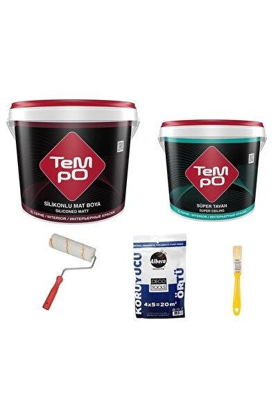 Tempo Silikonlu Mat Iç Cephe Duvar Boyası 20 Kg + Tavan Boyası 10 Kg + Set Re...