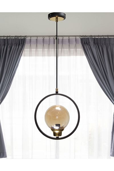 MŞ Aydınlatma Orla Matte Black Honey Glass Single Chandelier