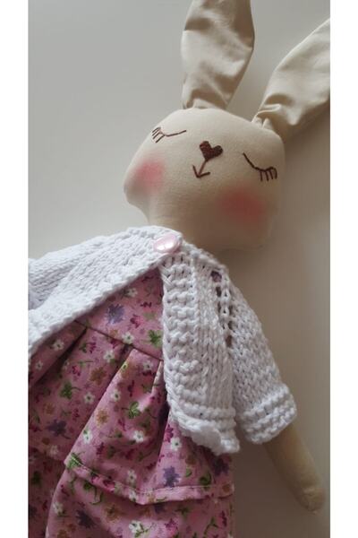 BERLİNA DOLLS Oyun&uyku Arkadaşı Oynar Kollu - Tak Çıkar Elbiseli Organik Tavşan-boyu:45cm