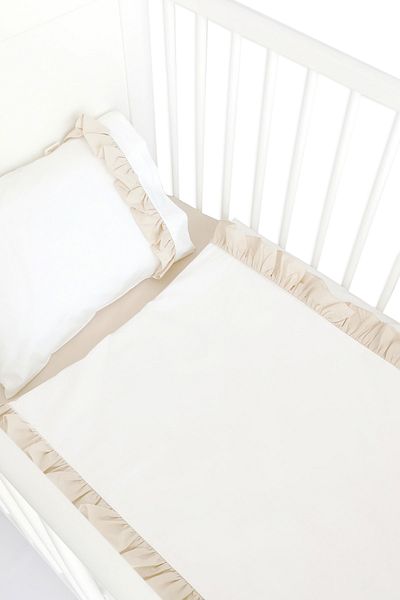 Piamom 100x150 Baby Kids Frilly Duvet Cover Set Off White Beige