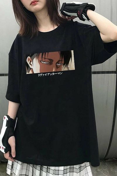 Köstebek Attack On Titan Levi Ackerman Ιαπωνικό Anime Unisex Μαύρο T-shirt