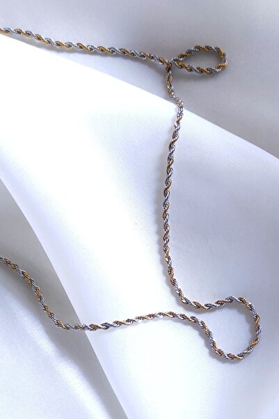 LARAMU 14 Ayar Gold Ve Silver Kaplama Çift Renkli Burgu Zincir Çelik Unisex K...