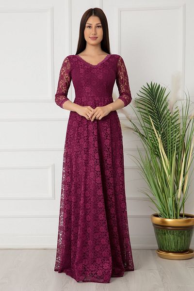 PULLIMM Kristy 3810-2 Rochie lungă din dantelă cu decolteu în V