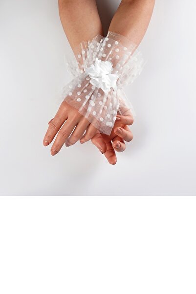 SeddA White Polka Dot Wrist Bridal Gloves
