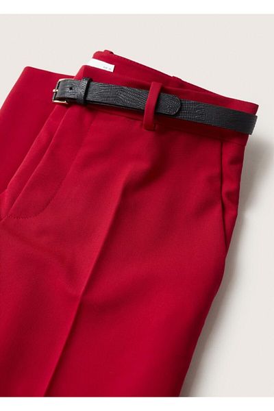 MANGO Woman Pantaloni de damă din stofă cu centură roșie