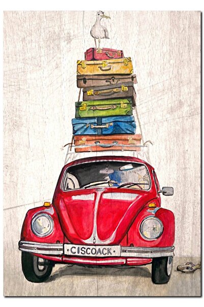 Cakatablo Tablou din lemn Vosvos cu figurina Stork in voiaj (Dimensiune 35x50...