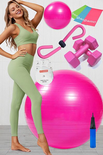 Jet 10 Pilates Ball Set, 3 Pilates Band Elastics, 1 Kg Dumbbell Thigh Master Butterfly Pink