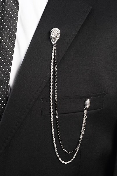 Esgue Aslan Ceket Yaka Iğnesi Gümüş Renk