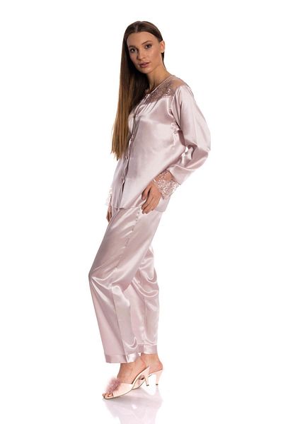 Espuar 470 High Quality Satin Lace Detailed Pajamas Set