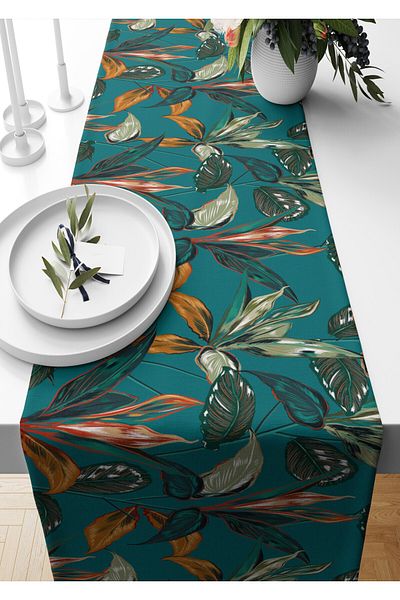 Pilloveland Runner Water Floare Model piele intoarsa Tesut 140*40 Cm