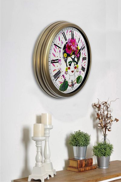 Kasva Concept 40 cm Antique Metal Flowers Wall Clock