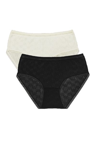 FSM1453 Women's Cotton Transfer Ribana Bato High Waist Lace Slip Panties 2-Piece - 3003