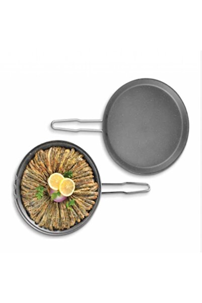 OMS مقلاة جرانيت مزدوجة الجوانب للسمك والأنشوجة 32 سم رمادي