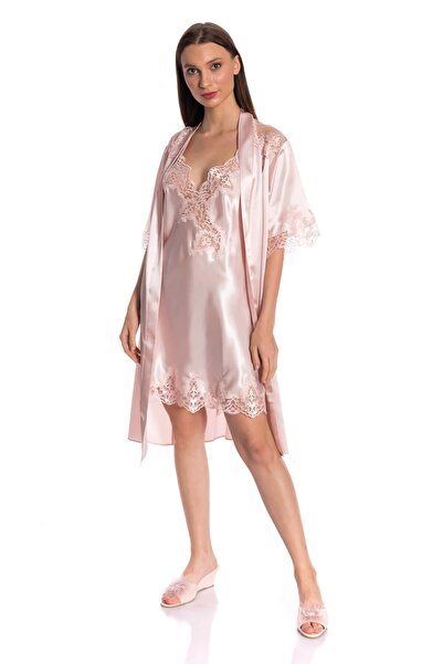 Espuar 240 Yüksek Kaliteli Saten Dantel Gecelik Ve Sabahlık Takım