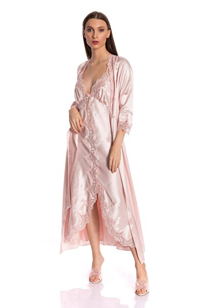 Espuar 295 Yüksek Kaliteli Saten Dantel Gecelik Ve Sabahlık Takım