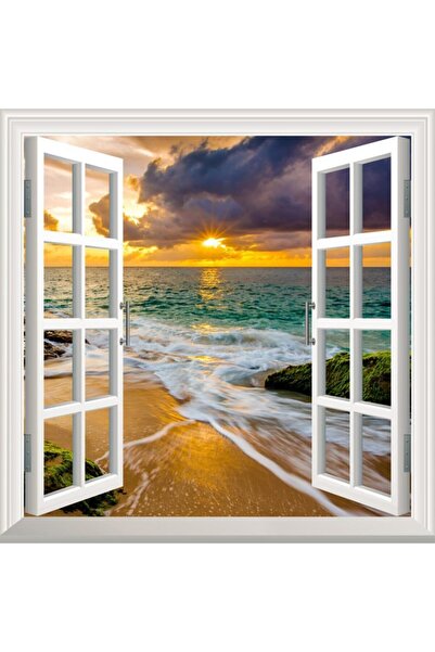 StickerArt Pencere Poster Duvar Kağıdı Deniz Gün Batımı Yapışkanlı Sticker