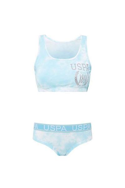 U.S. Polo Assn. Set de pantaloni scurți bustieră albastră cu licență pentru femei
