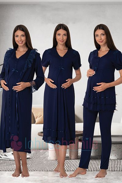 lohusahamile Dark Blue Pregnant Maternity Set of 4 with Hidden Breastfeeding Feature Effortt 8026