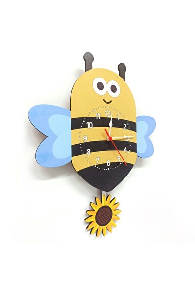 CajuArt Wooden Bee Flower Kids Room Wall Clock with Swinging Pendulum