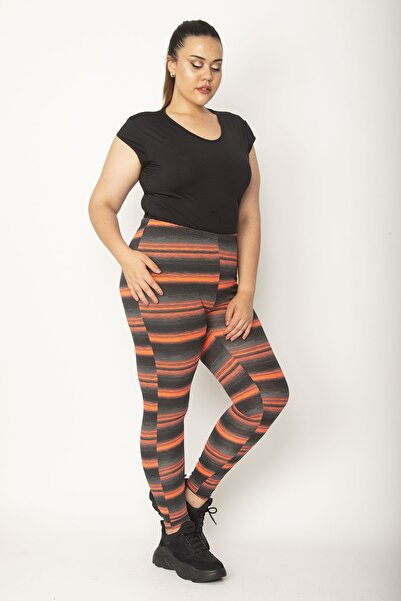 Şans Női nagy méretű színes színű részletes leggings nadrág 65n27180