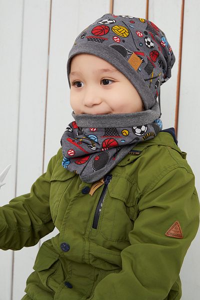 Babygiz Boy's Smoked Sports Beanie Neck Collar Set Soft Double Layer 100% Natural Cotton Combed Cotton
