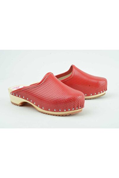 TERLİKSABO Kırmızı Klasik Tahta Sabo Terlik