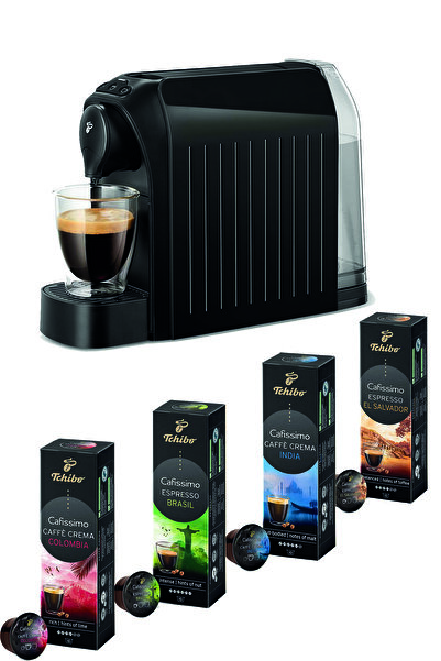 Tchibo Cafissimo Easy - Black Capsule Coffee Machine and Local Coffee Set