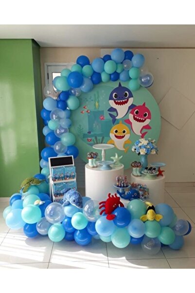 MERİ PARTİ Baby Shark Konsept 100 Adet Pastel Balon Ve Balon Zinciri