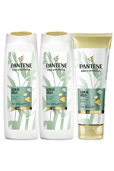 Pantene Long and Strong Hair Care Set with Bamboo and Biotin - Shampoo 2 x 400 ml + Conditioner 275 ml