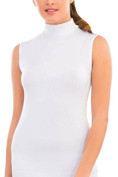 Butik Bluză de damă cu gât cu mânecă zero de lux Lycra albă Badi