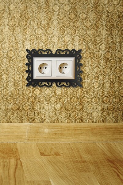 NT Handmade Siyah Ahşap Çiftli Priz Çerçevesi - Priz Kenarı Salon Oturma Yata...